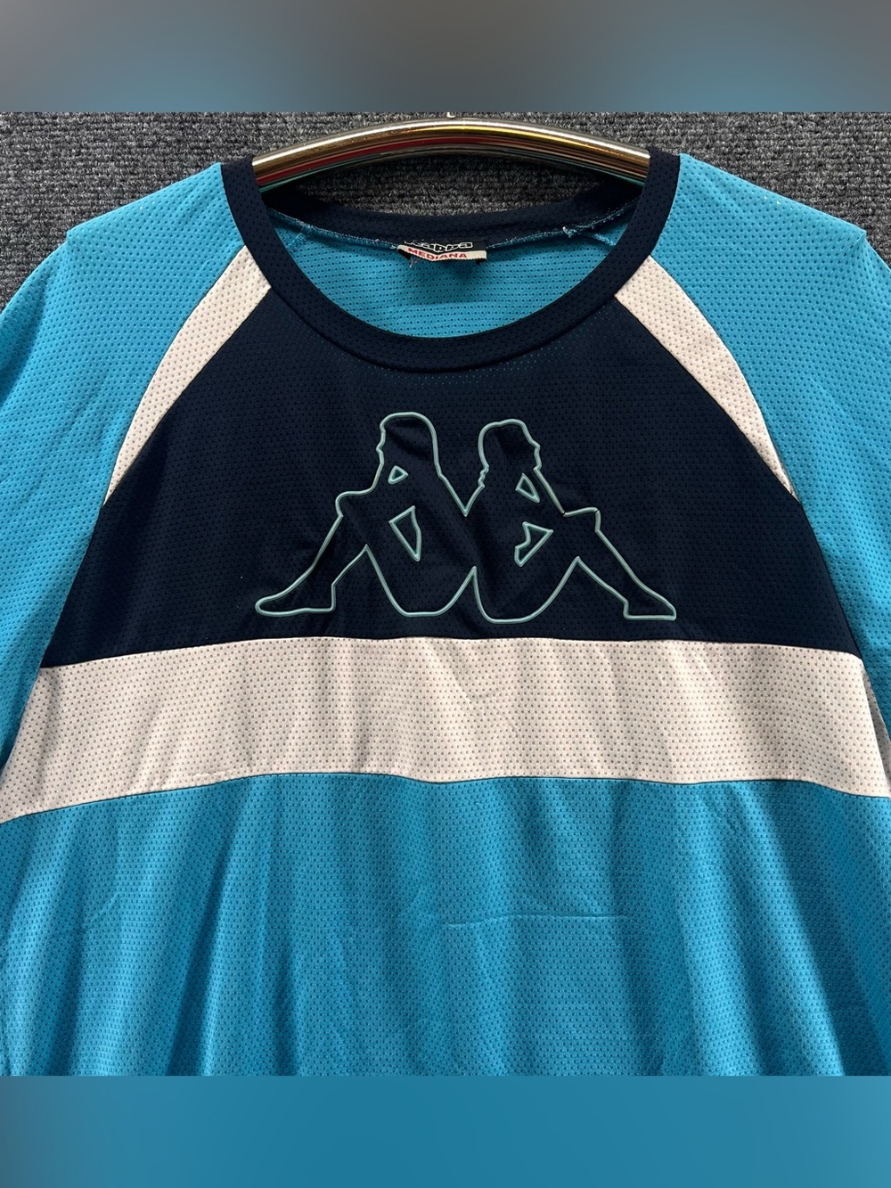 Vintage Y2K Kappa Soccer Jersey Medium Blue/White Embroidered‎ Logo Streetwear